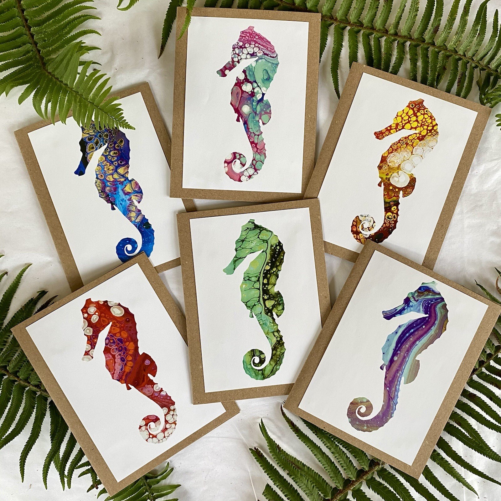 Set Of 6 Seahorse Greeting Cards Art Prints