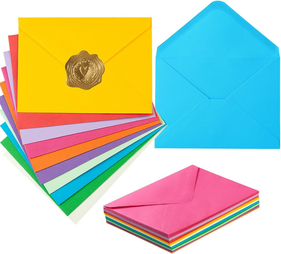 50 Pack A6 Envelopes with Stickers Multicolor, 6 1/2 X 4 3/4 Inches | 4X6 Envelo