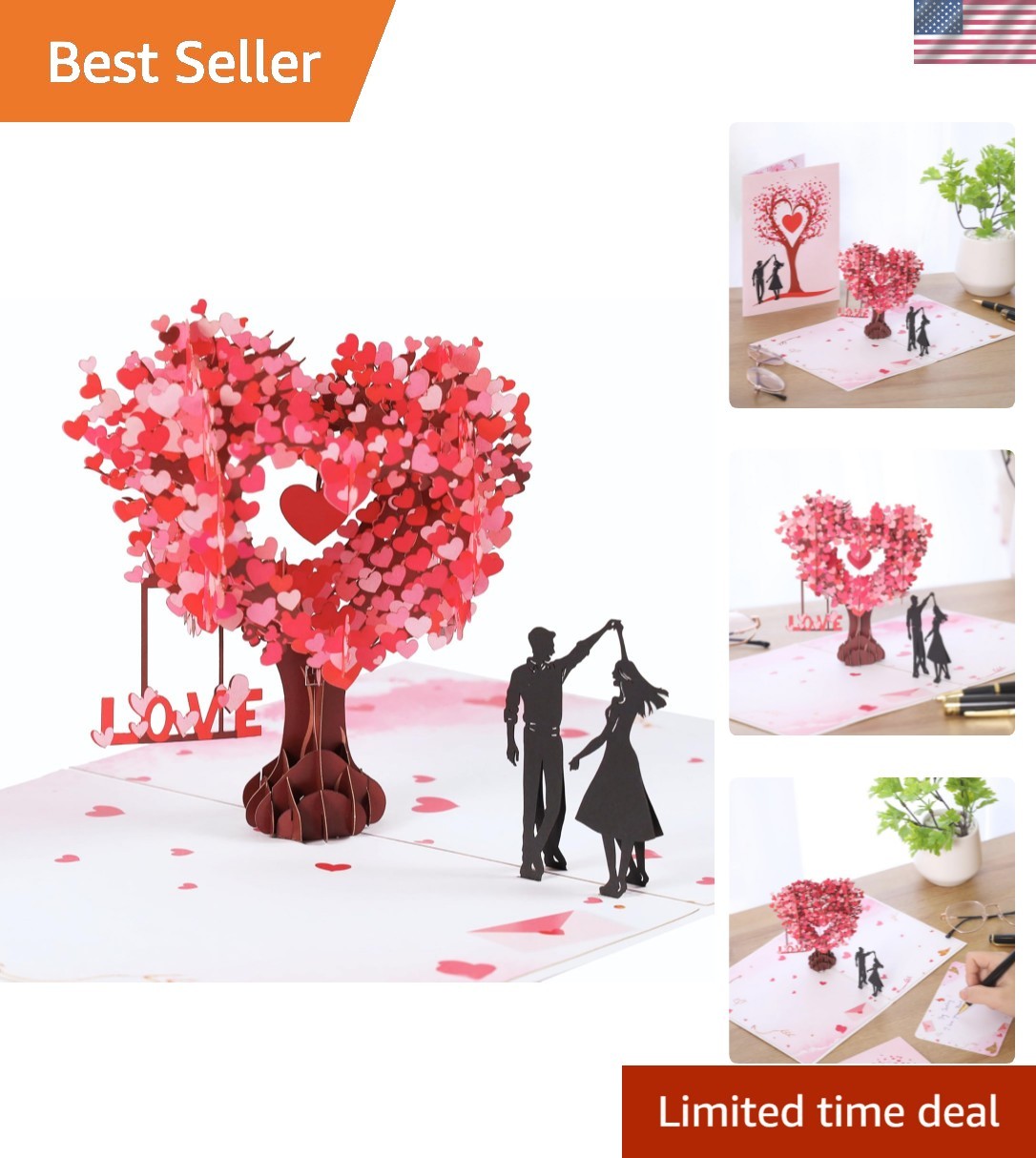 Pop Up Anniversary Card, 3D Love Tree Hearts Couple Wedding Card for Her, Wif…