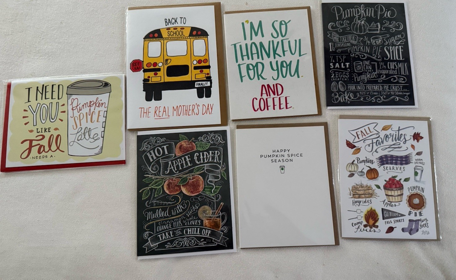 7 Fall Theme Letterpress Greeting Cards