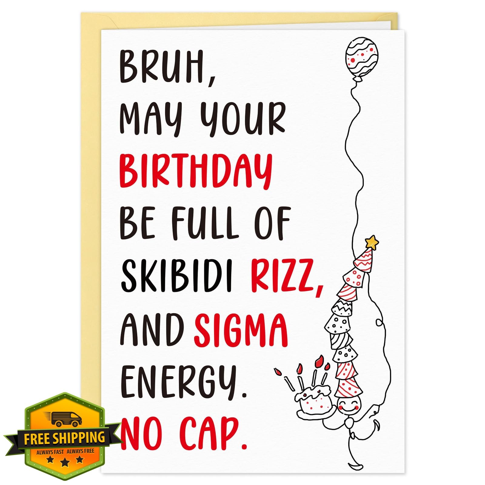 FLYAB Birthday Card Teens Gen Z Rizz Meme 5.5×8 Inch