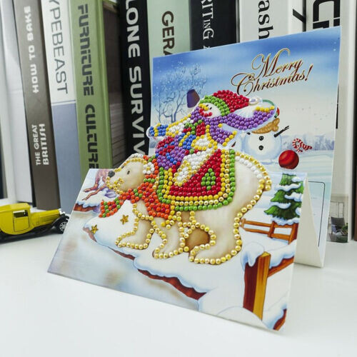 Set of 4 Pop-up Hand Beaded Christmas Greeting Cards