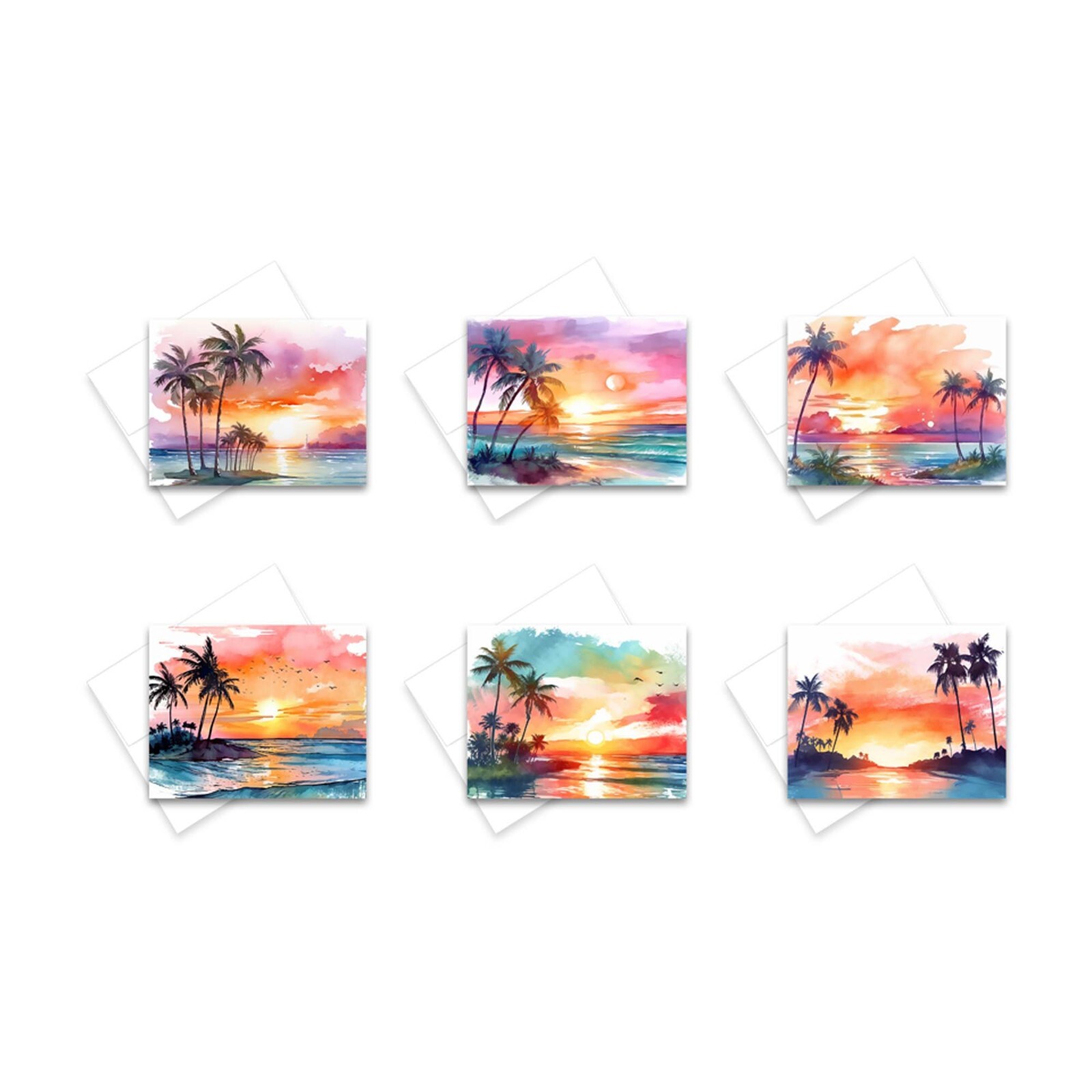 12 All Occasion Note Cards Blank with Envelopes – Sunset Beach ( 2 of Each )