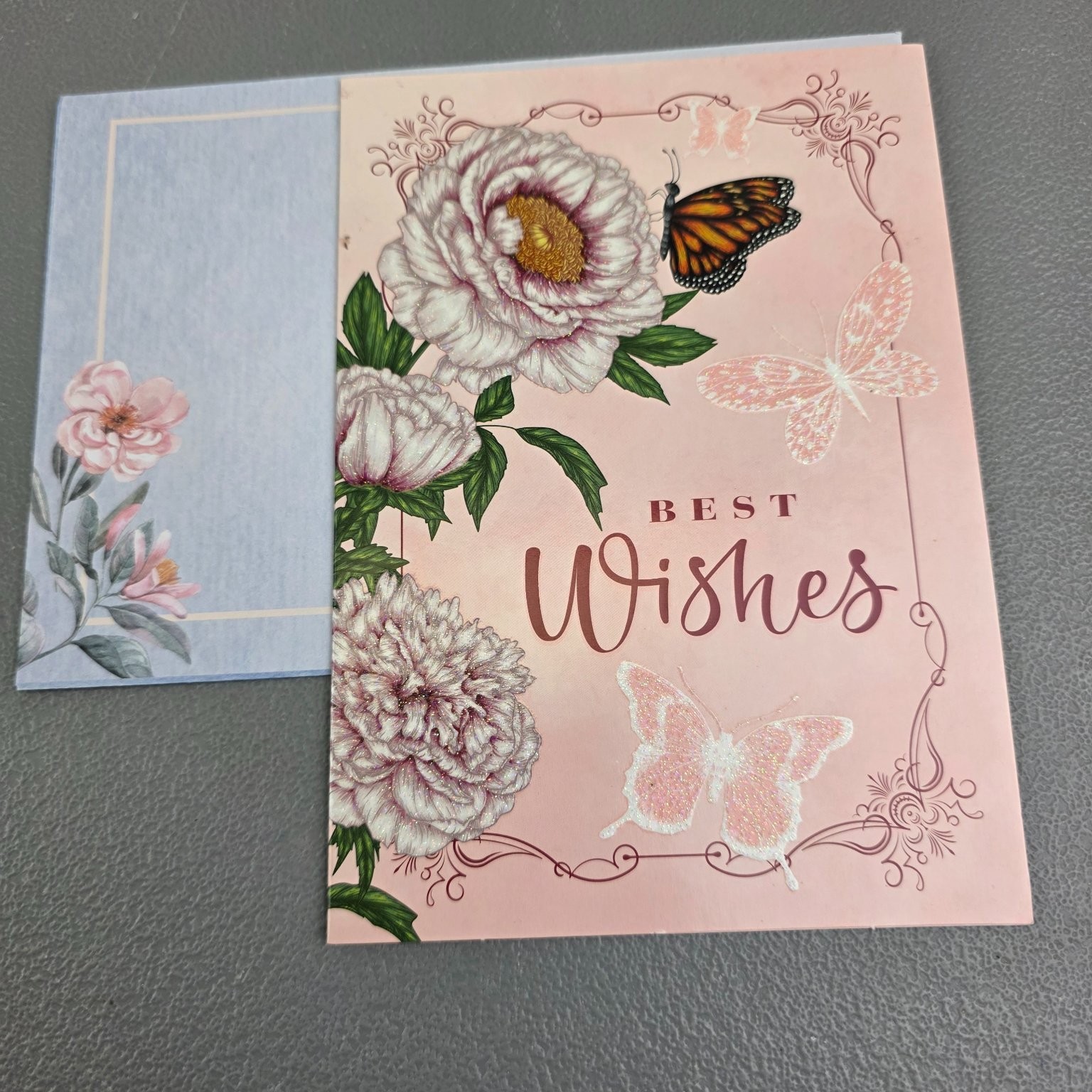 Thoughtful Connections Best Wishes Greeting Card Floral Butterfly Glitter