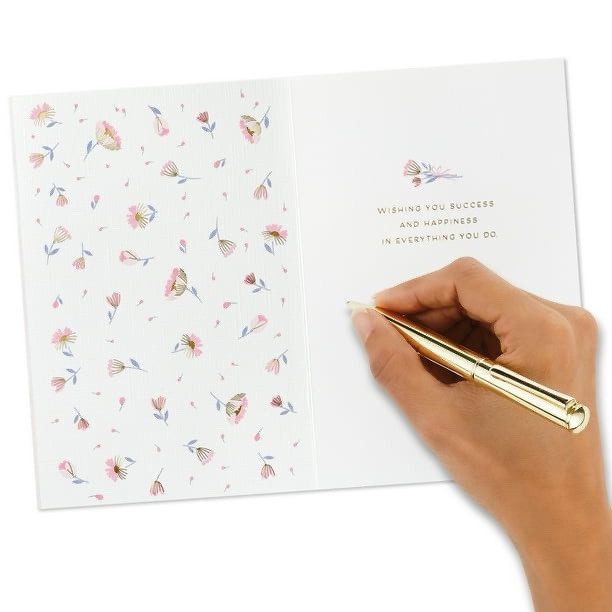 Graduation Card 3D Cutout Pink Floral Gold Foil, Beaded Hallmark Card NEW