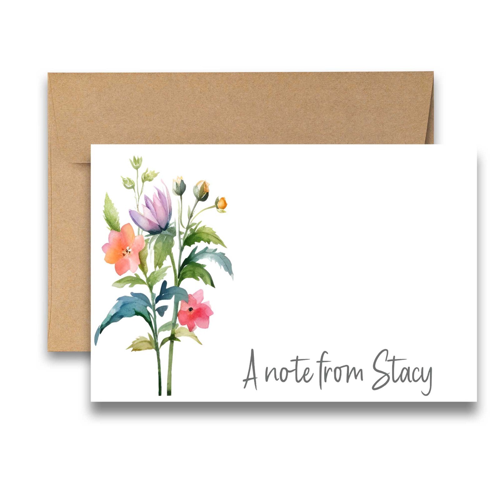 PERSONALIZED – 12 Flat Note card, Floral Stationery with Envelopes – Wildflower