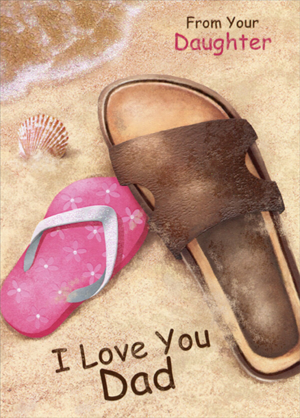 Brown and Pink Sandals on Beach Dad Father’s Day Card from Daughter