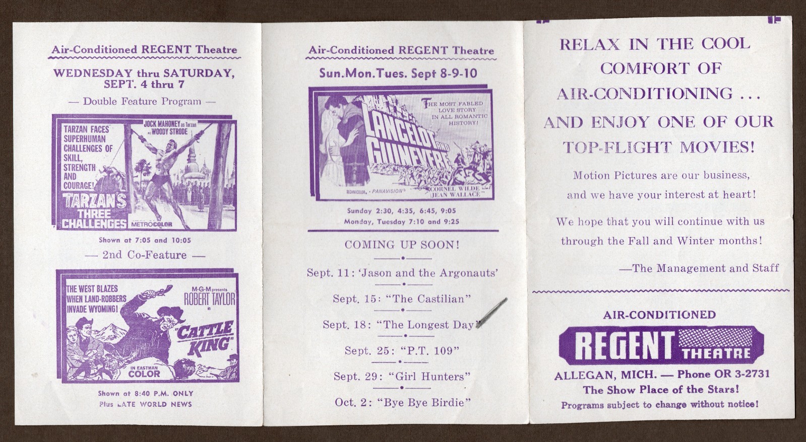 Regent Theater Handbill Flyer Advertisement, Vintage 1963, Tarzan Bob Hope Fonda