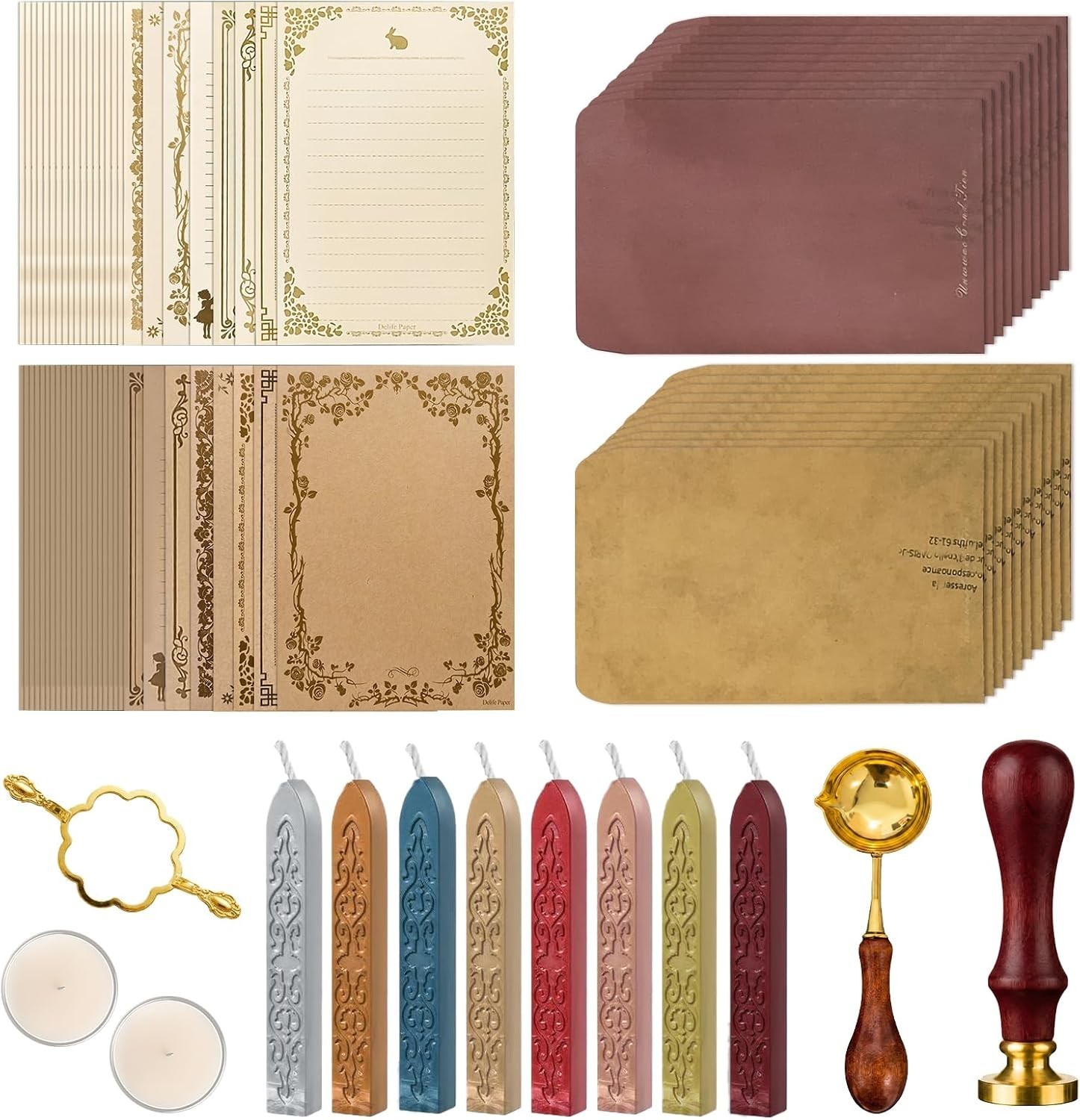 Vintage Paper Wax Seal Stamp Kit Set for Love Letters Wedding Invitations Retro