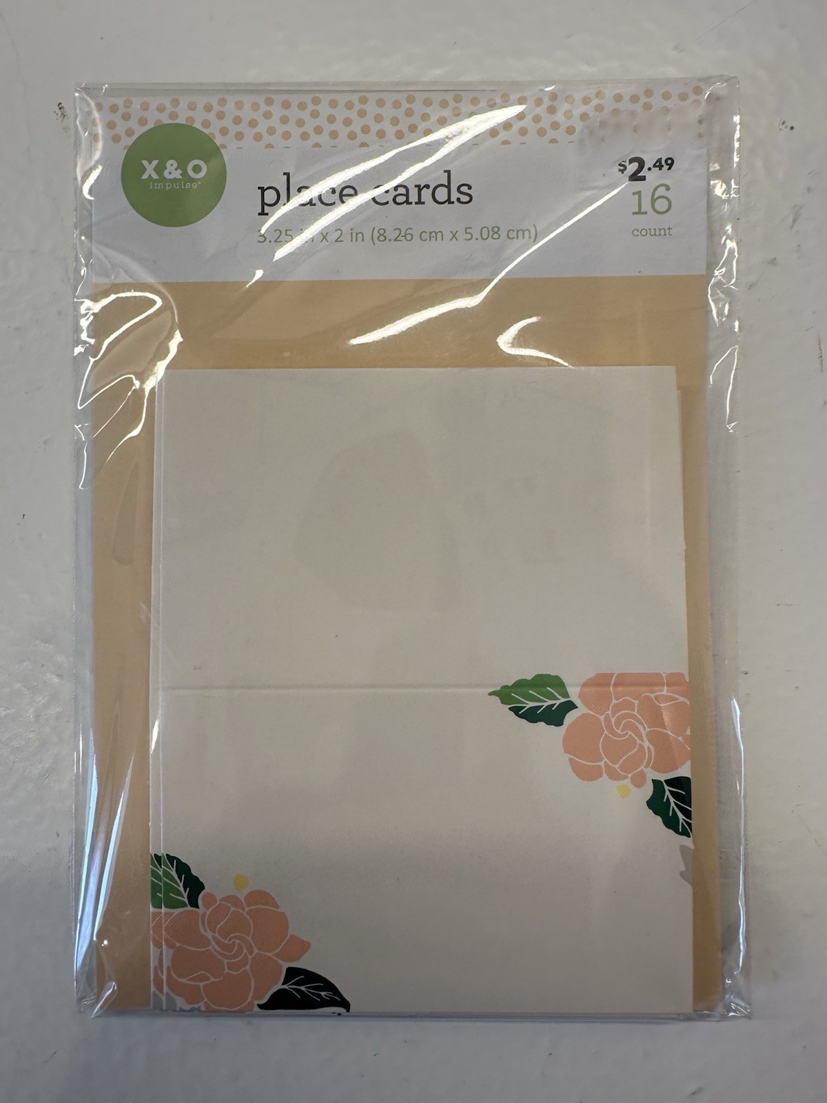 X&O impulse Folded Floral Place Cards 3.25 x 2 in, 16 Count, White/Pink