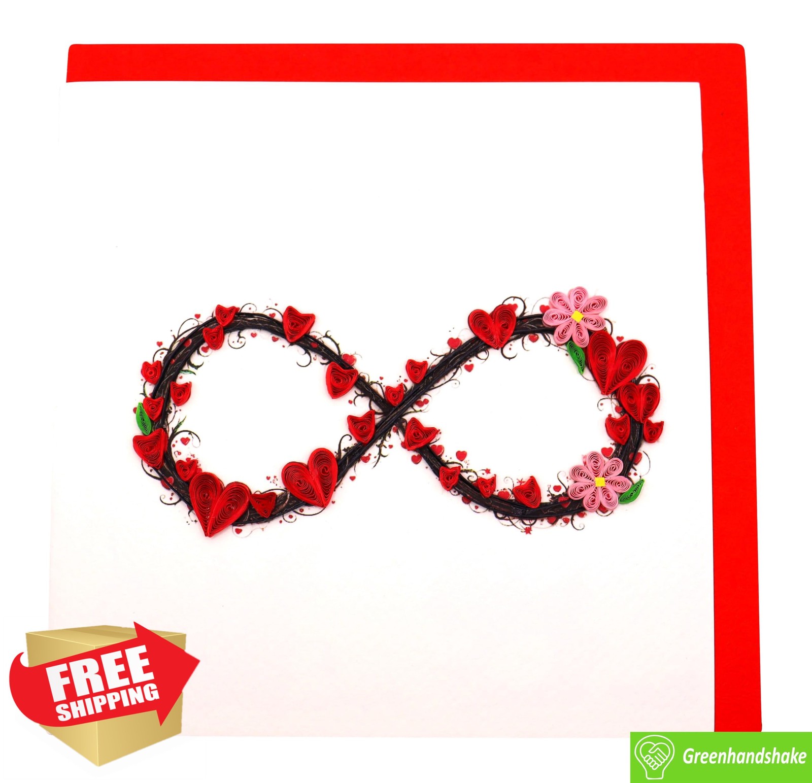 GREENHANDSHAKE Infinity Heart Quilling Card 6″x6″ Birthday Valentine Mother’s