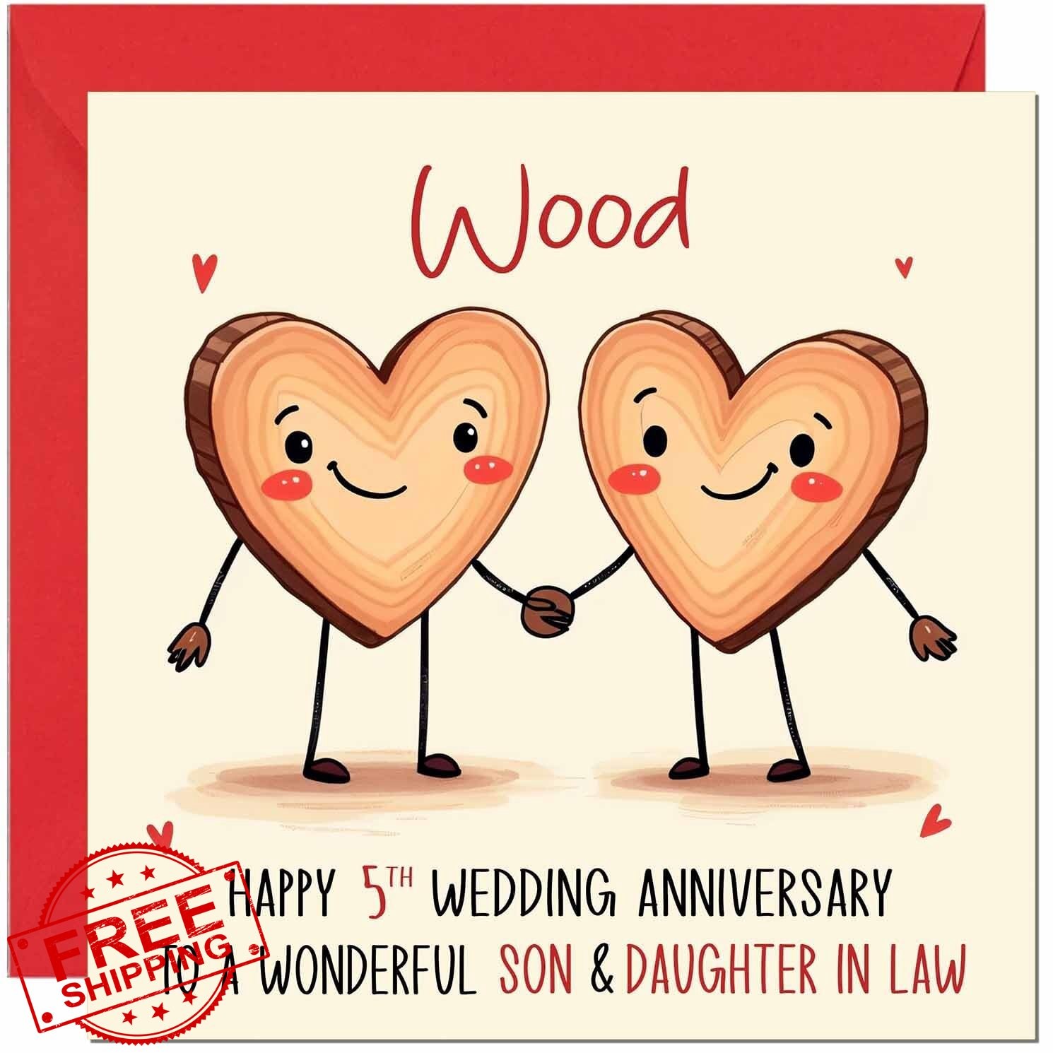 Wood 5th Anniversary Card for Son and Daughter-in-Law – Wedding Greeting