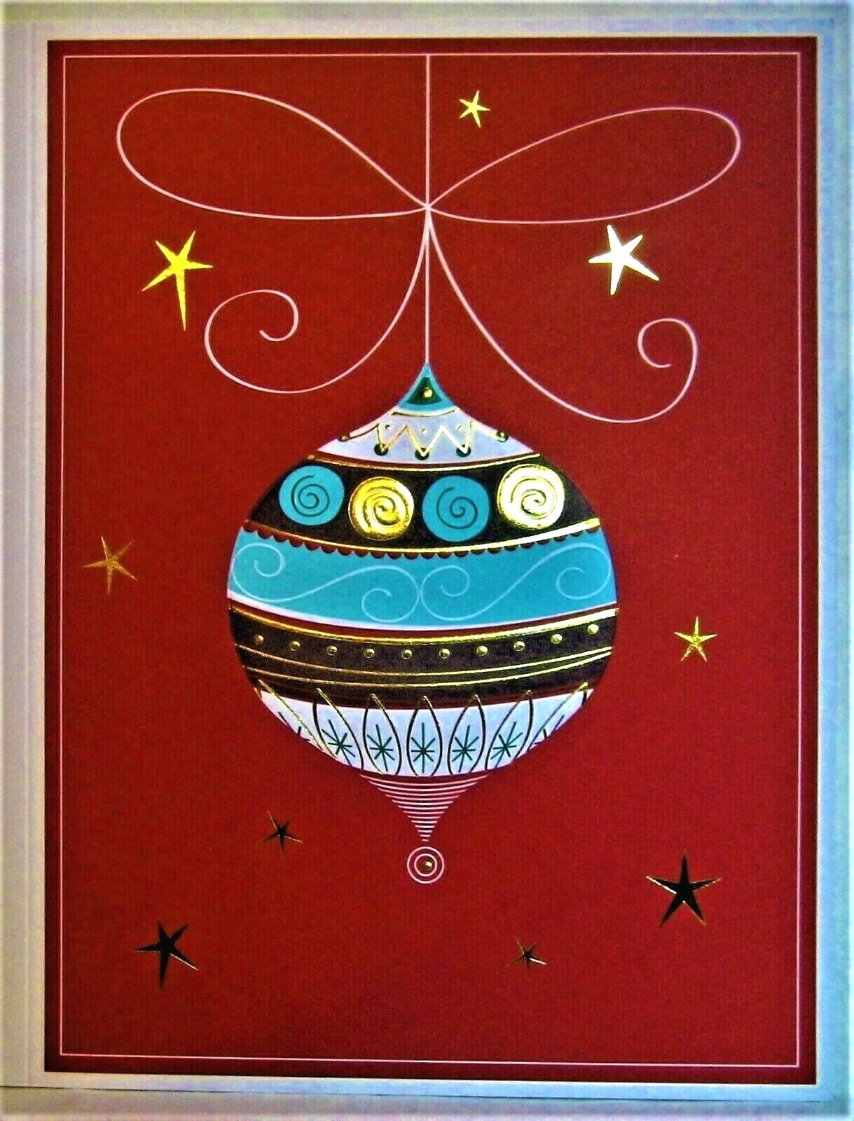 10 Crane & Co. William Arthur Blue & Brown Ornament on Red Background-White Env.