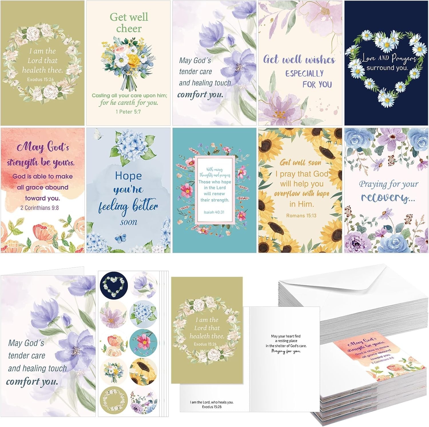 50 Pack 4x6in Christian Greeting Cards with Scripture Encouragement, Envelopes