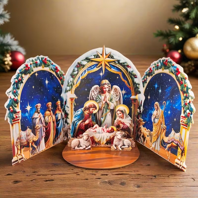 3D Pop Up -3 Panels Nativity Scene Christmas with Envelope