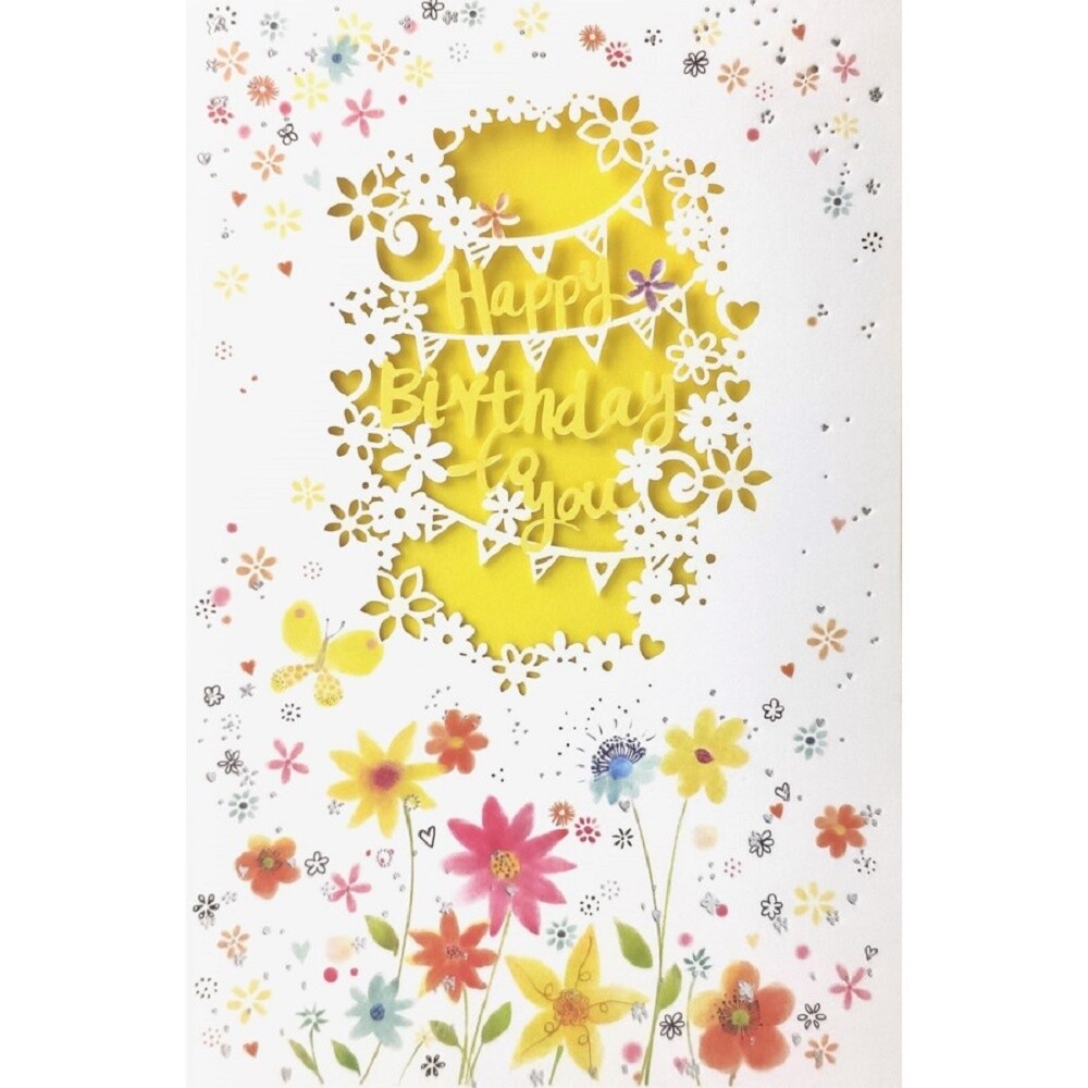 Carol Wilson Fine Arts E1 5×7″ Embossed Laser Cut Greeting Card Happy Birthday