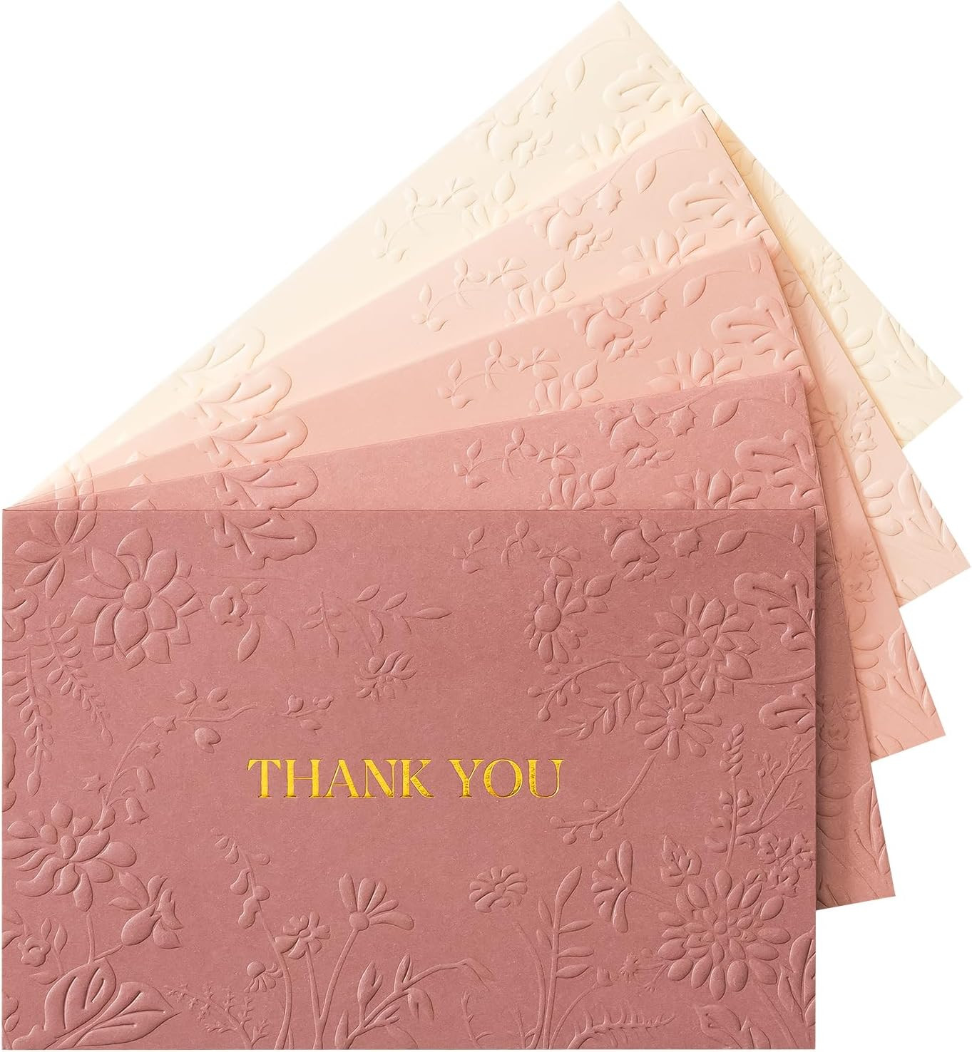 Pink Wedding Thank You Cards with Envelopes(Dusty Rose),50 Pack Embossed Floral