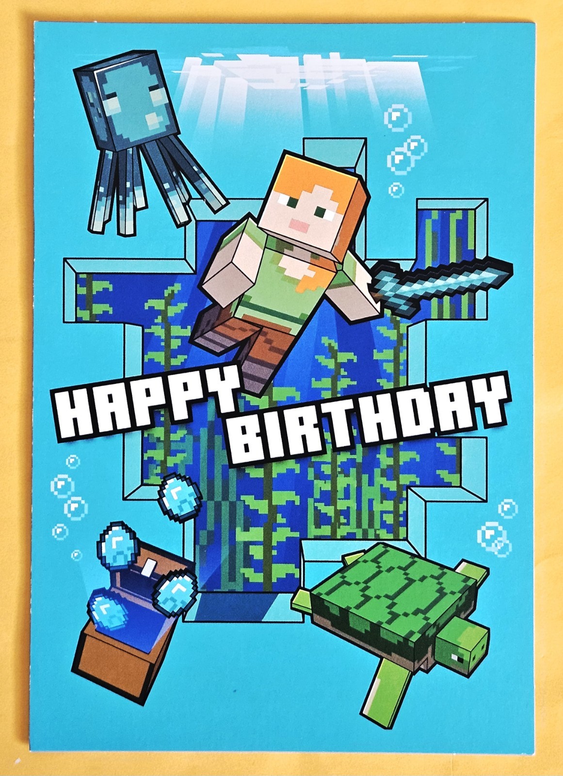 Happy Birthday Greeting Card (+ Envelope 5×7″). Minecraft/ Kid