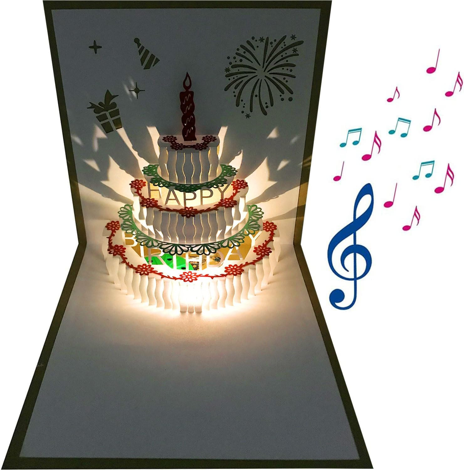 3D Pop Up Birthday Cards,Warming LED Light Birthday Cake Music Happy Birthday Ca