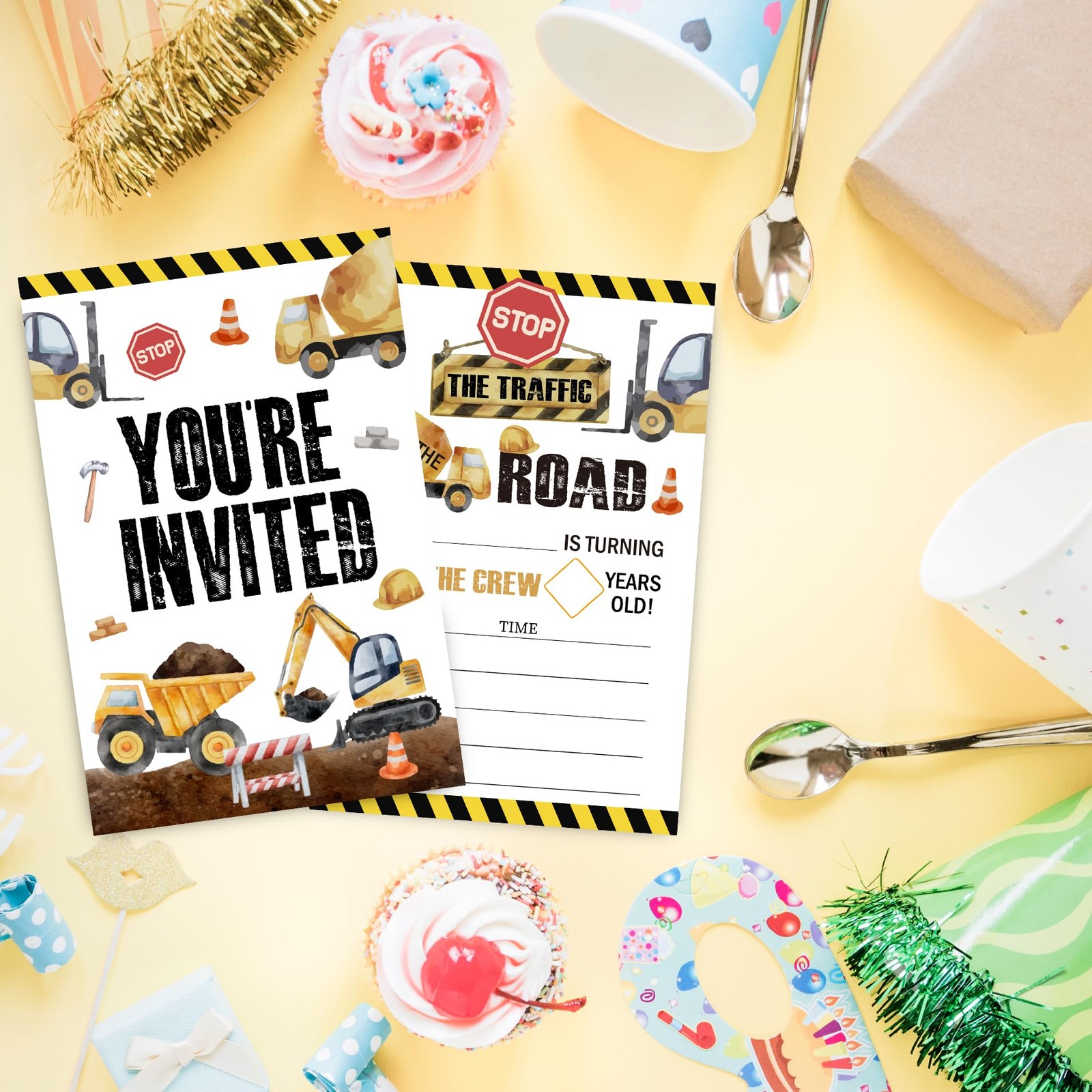 30 PCS Construction Dump Truck Birthday Invitations Cards Envelopes 4×6 Inch