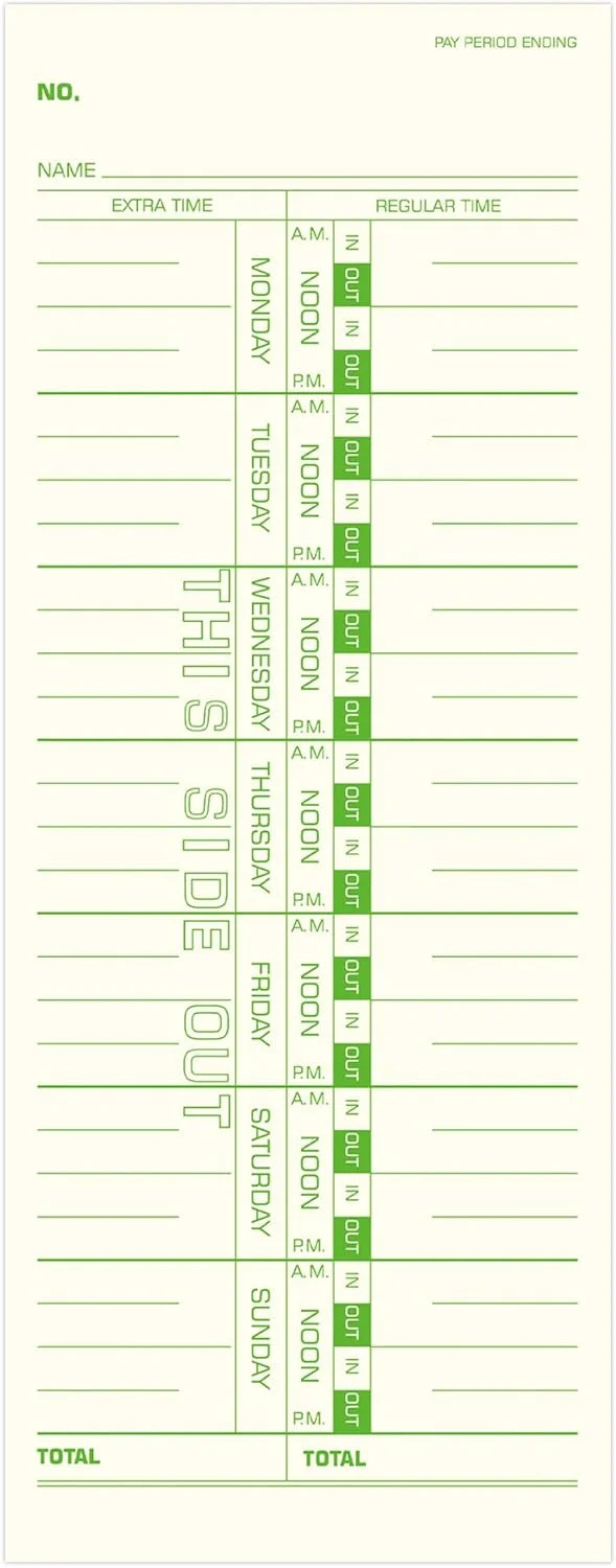 Weekly Time Cards 1-Sided, 3-1/2″ x 9″, Named Days, 100-Count,Time Cards for Emp