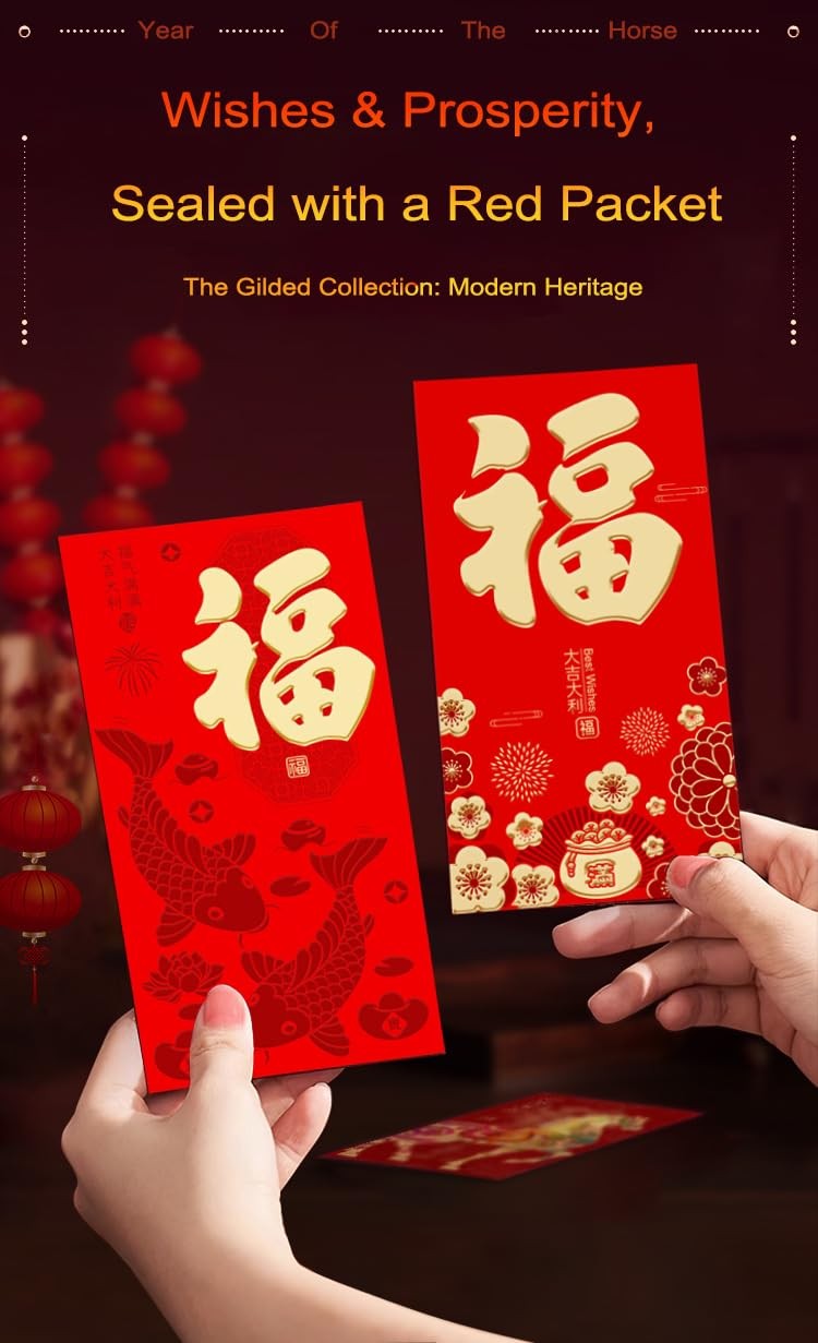 36 Pcs Chinese New Year Red Envelopes of 2026, Year of the Horse Design with …