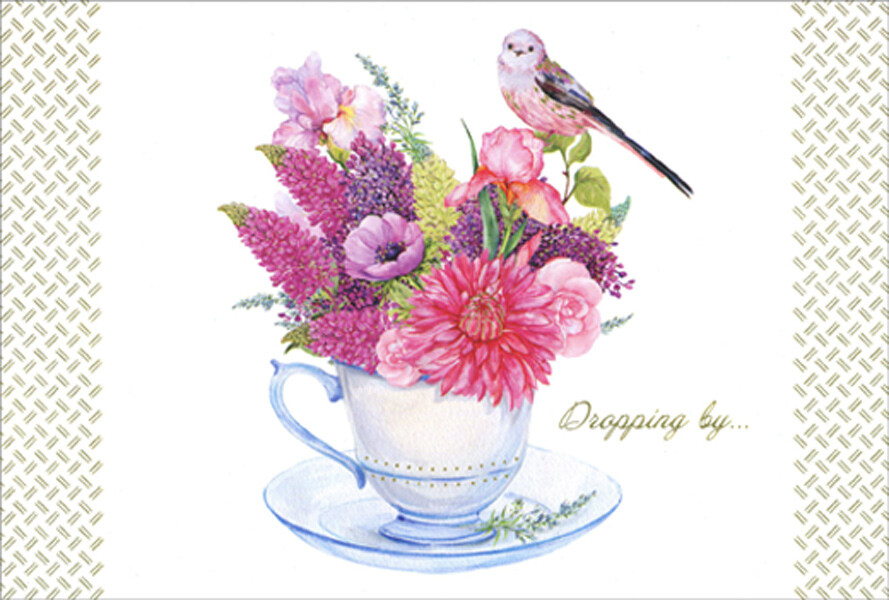 Pictura Bird Sitting on Teacup Filled with Spring Flowers Mother’s Day Card