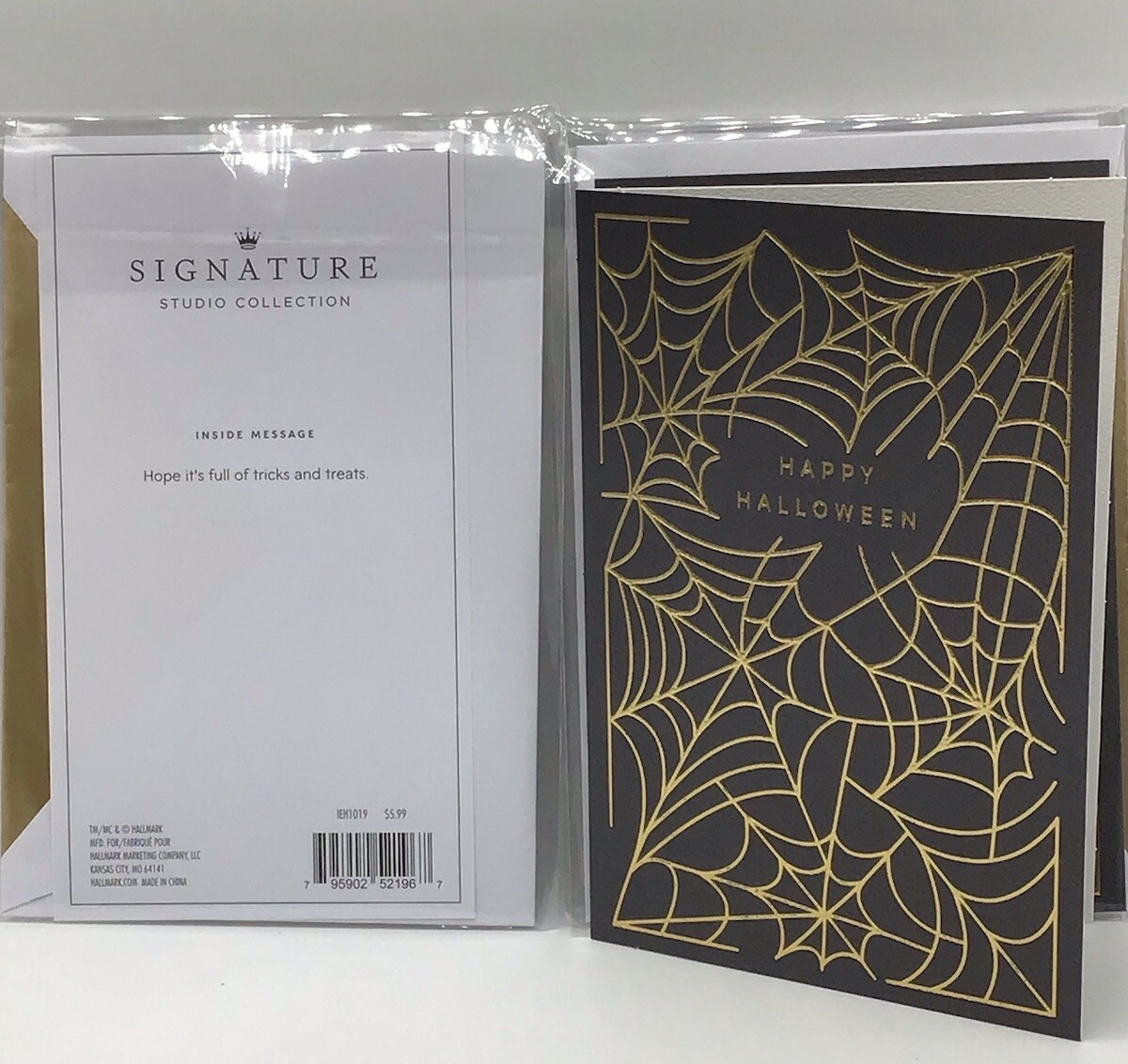 3 Hallmark Signature Happy Halloween Cards Black Gold Spider Web Beautiful Card