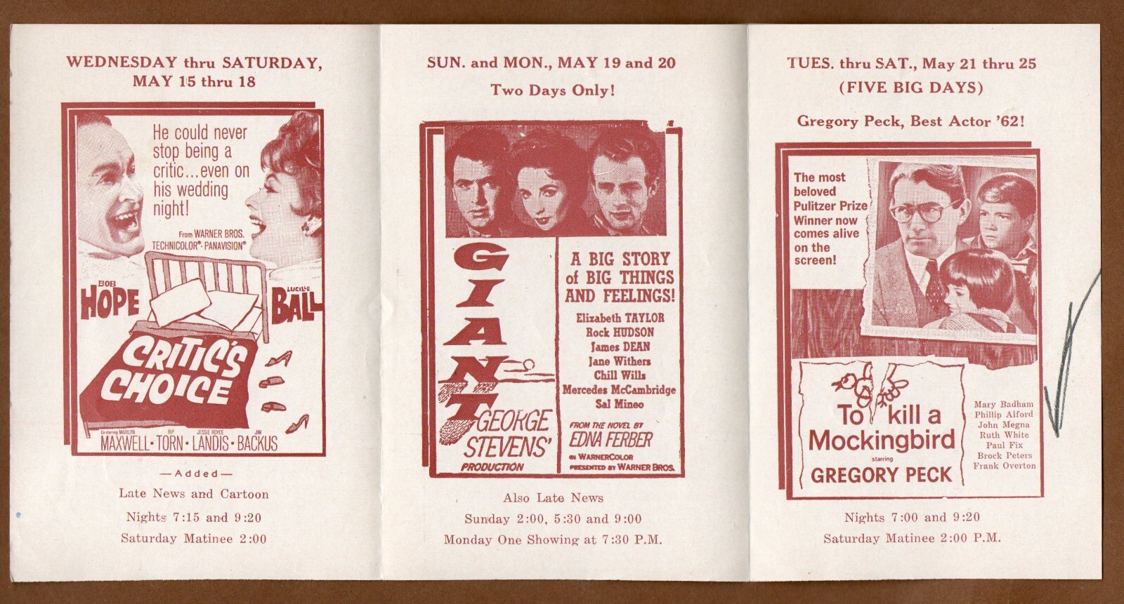 Regent Theater Handbill Flyer Advertisement, Vintage 1963, Gregory Peck
