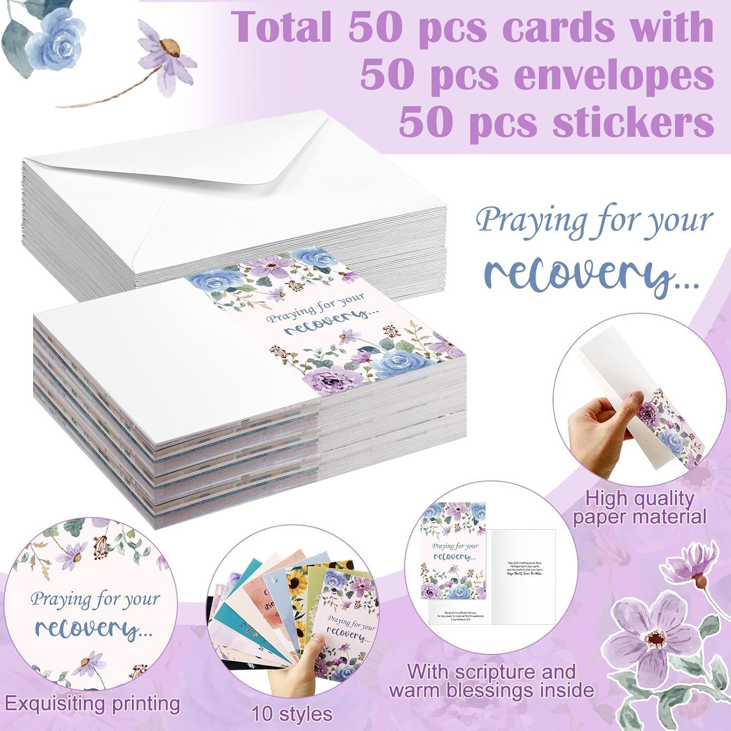 50 Pack 4x6in Christian Greeting Cards with Scripture Encouragement, Envelopes