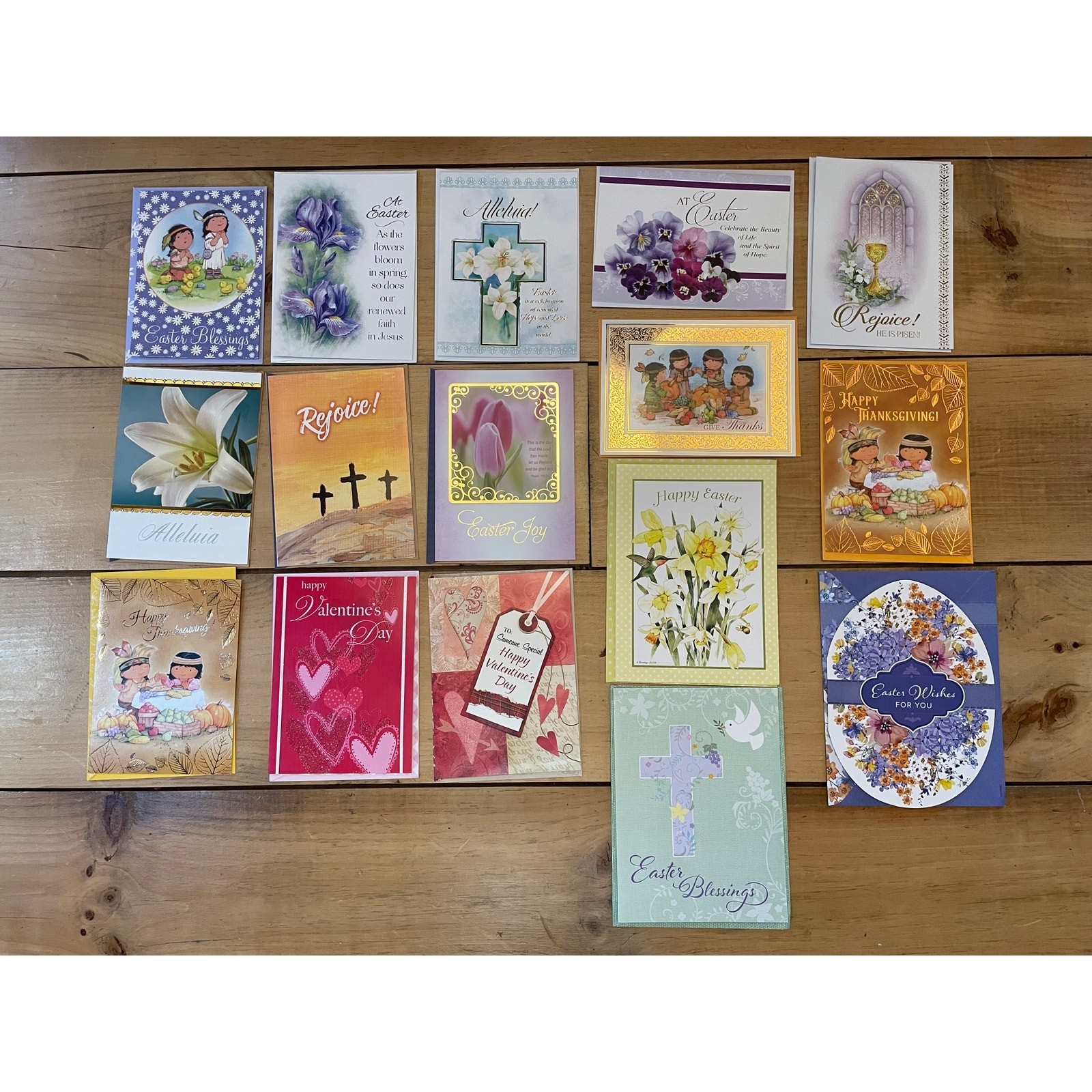 Lot of 16 Holiday Greeting Cards with envelopes. Easter. Valentines.Thanksgiving