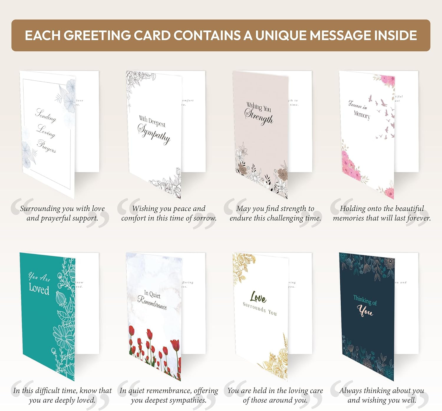 Box of Sympathy Cards with Envelopes, 24 Pack Condolence Card for Bereavement, L