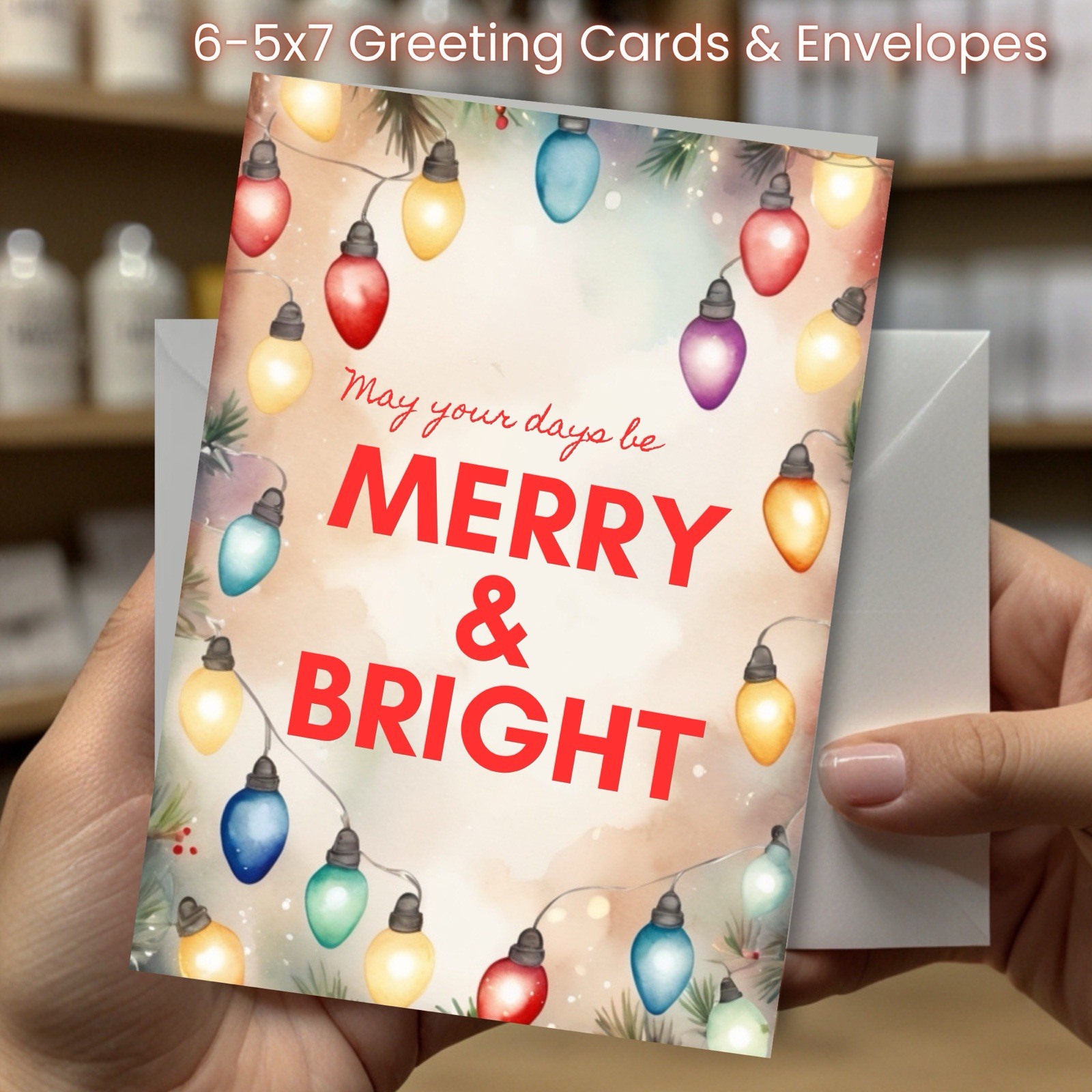 Christmas Greeting Cards w/ Envelope – Set of 6 -5×7 Cards & Envelopes L#053