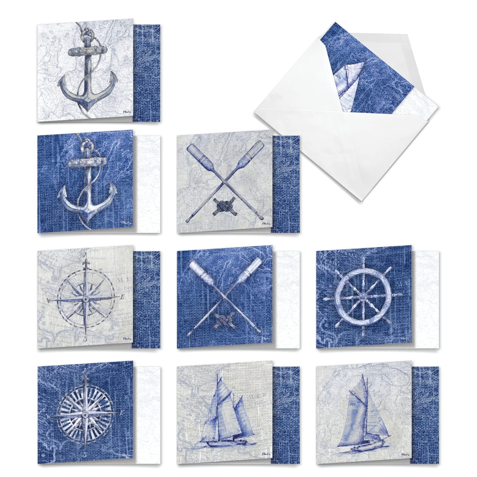 – 10 All Occasion Blank Cards (4 x 5.12 Inch) – Nautical, Ocean, Sea Life Ass…