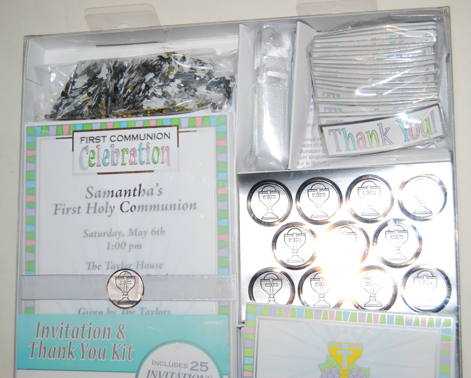 Unisex First Communion Deluxe Printable 25pc Invitation and Thank You Note Set