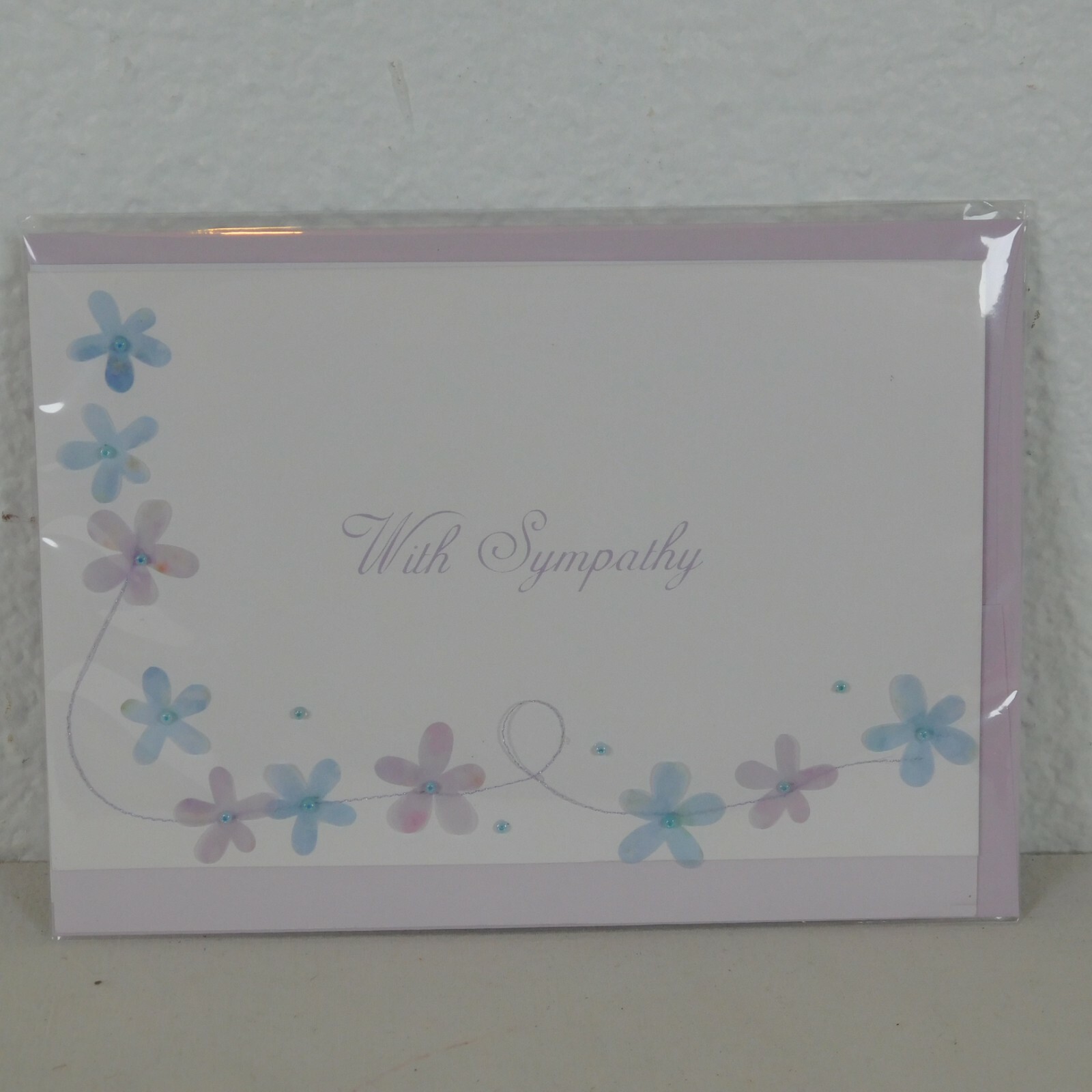 Burgoyne Greeting Card White Paper Purple Blue Flowers Sympathy 4.75 x 6.75 in
