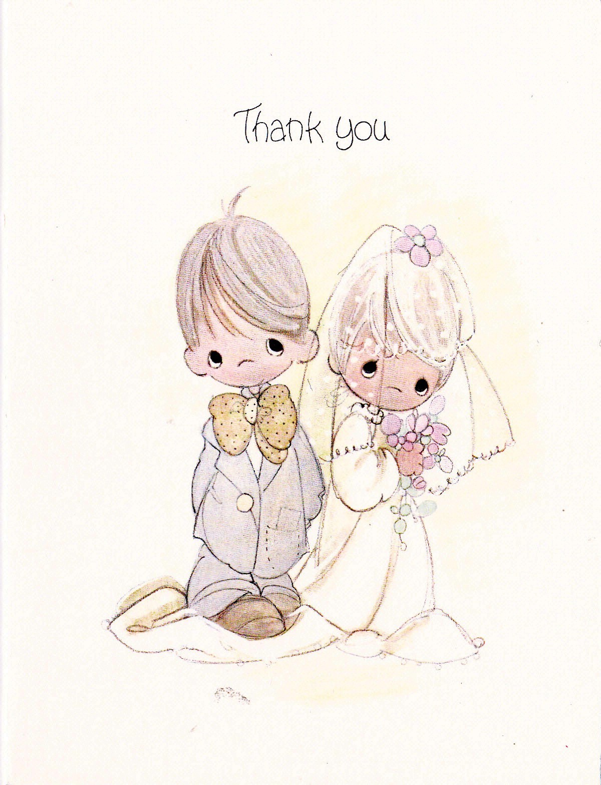 Lot (3) New Packages of Vintage Precious Moments Wedding Thank You Notes, 8 card
