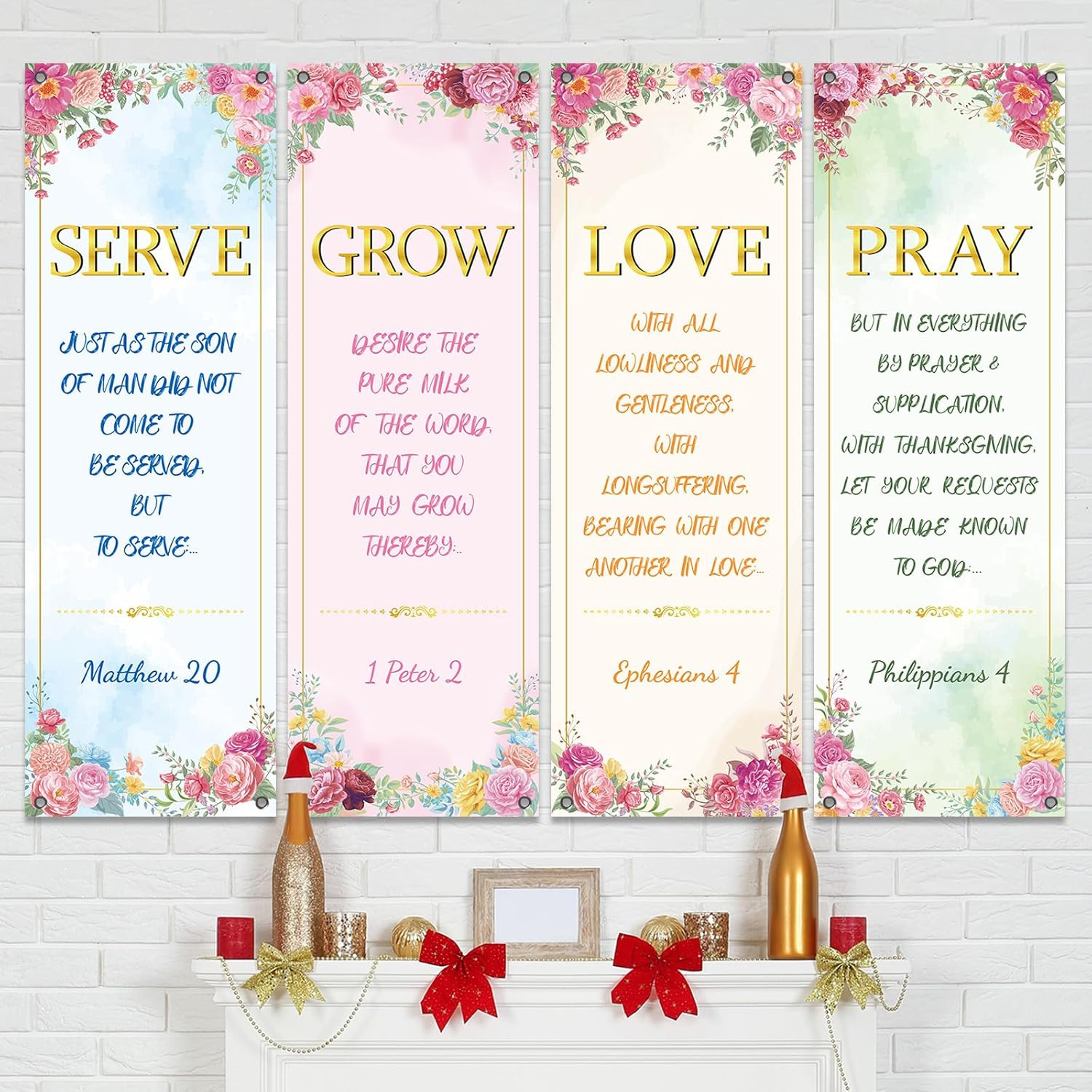 4Pcs Pink Floral Church Banners for Sanctuary Wall Welcome Religious Banners Han