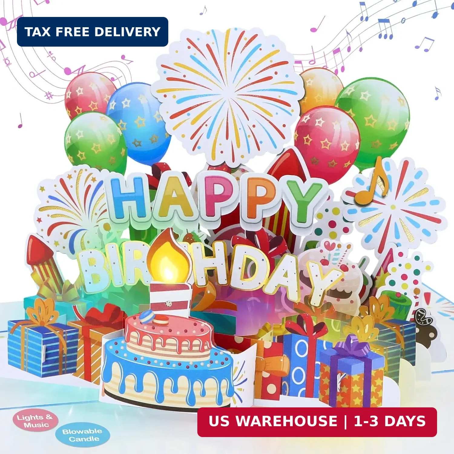 D4DREAM Jumbo Musical Birthday Card – Lights 3D Pop Up Birthday Cards for Women