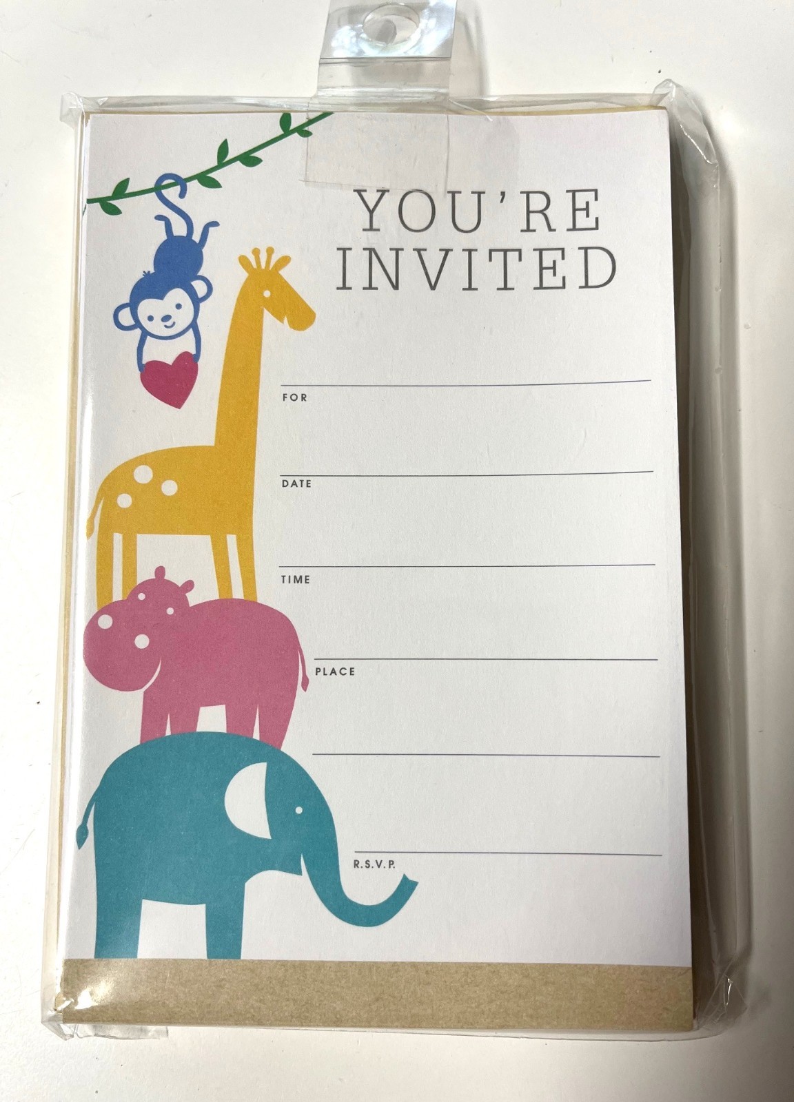 Children’s Party Invitations or Thank You Cards w Envelopes 20 Pack Zoo Animals