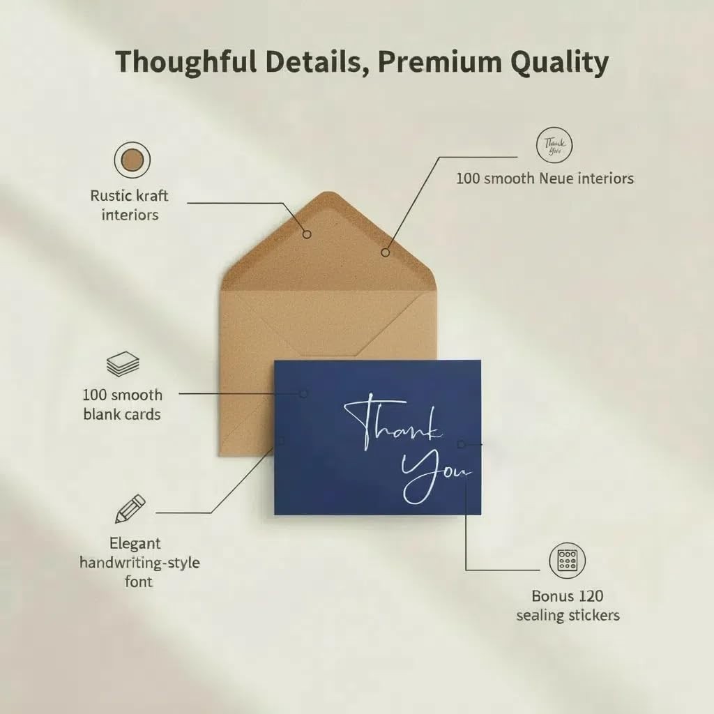 100 Pack Thank You Cards with Envelopes Bulk Set & Stickers – 4X6 Inch Blank Tha