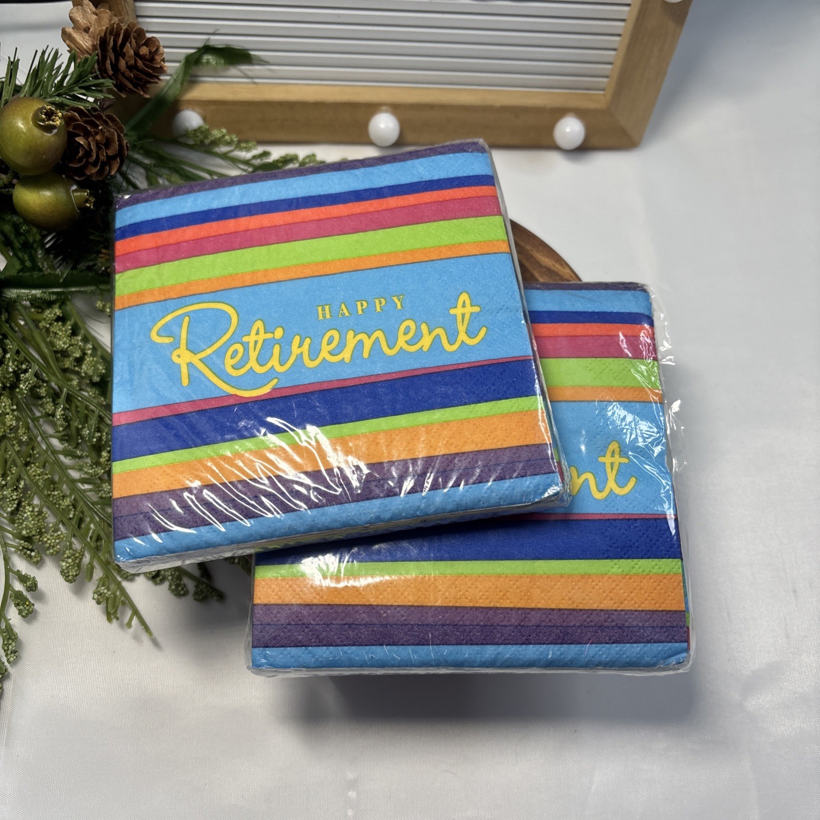 Happy Retirement Party Postcard Style Invitations 32 Retirement Stripes Pattern