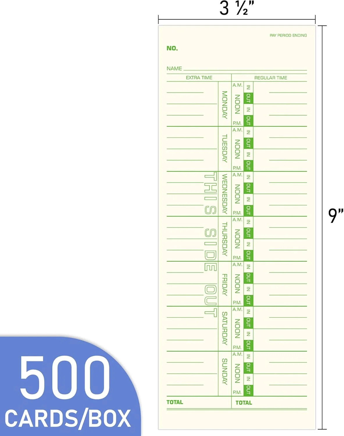 Weekly Time Cards 1-Sided, 3-1/2″ x 9″, Named Days, 500-Count,Time Cards for Emp