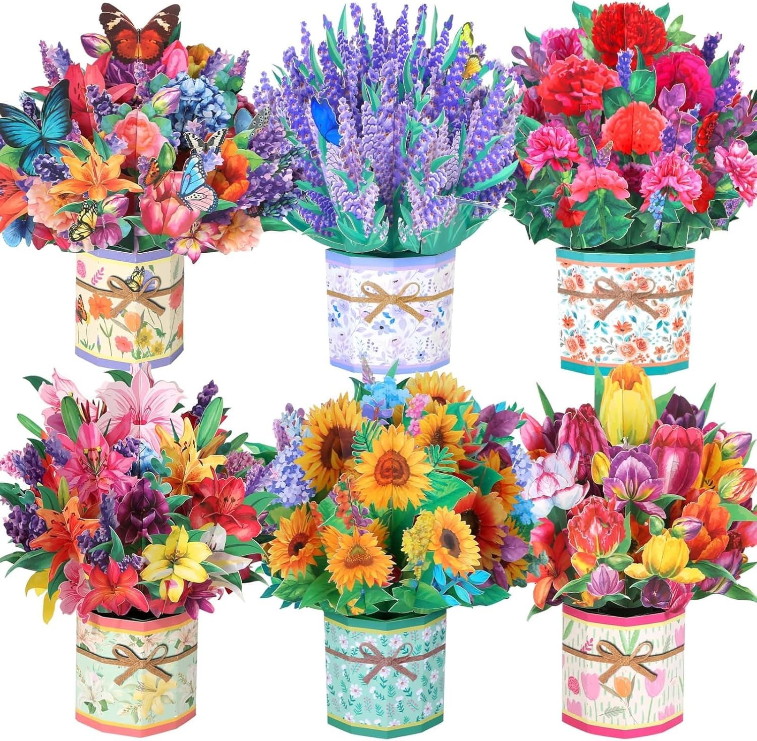 Vibrant 6 Pack Pop-Up Flower Cards: Perfect for Birthdays and Celebrations