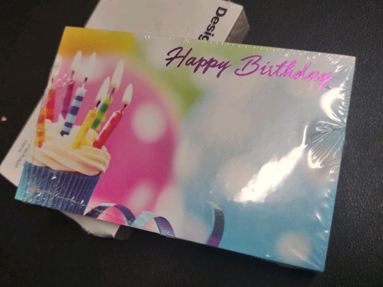 50 Floral Enclosure Cards, Purple Foil “Happy Birthday” Cupcake Candles Card