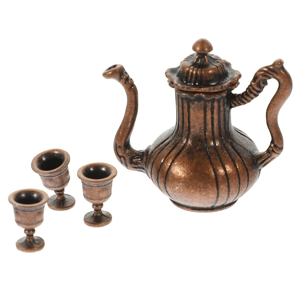 Mini Tea Set Doll House Accessories Alloy Miniature Teapot Mini Kitchen Set