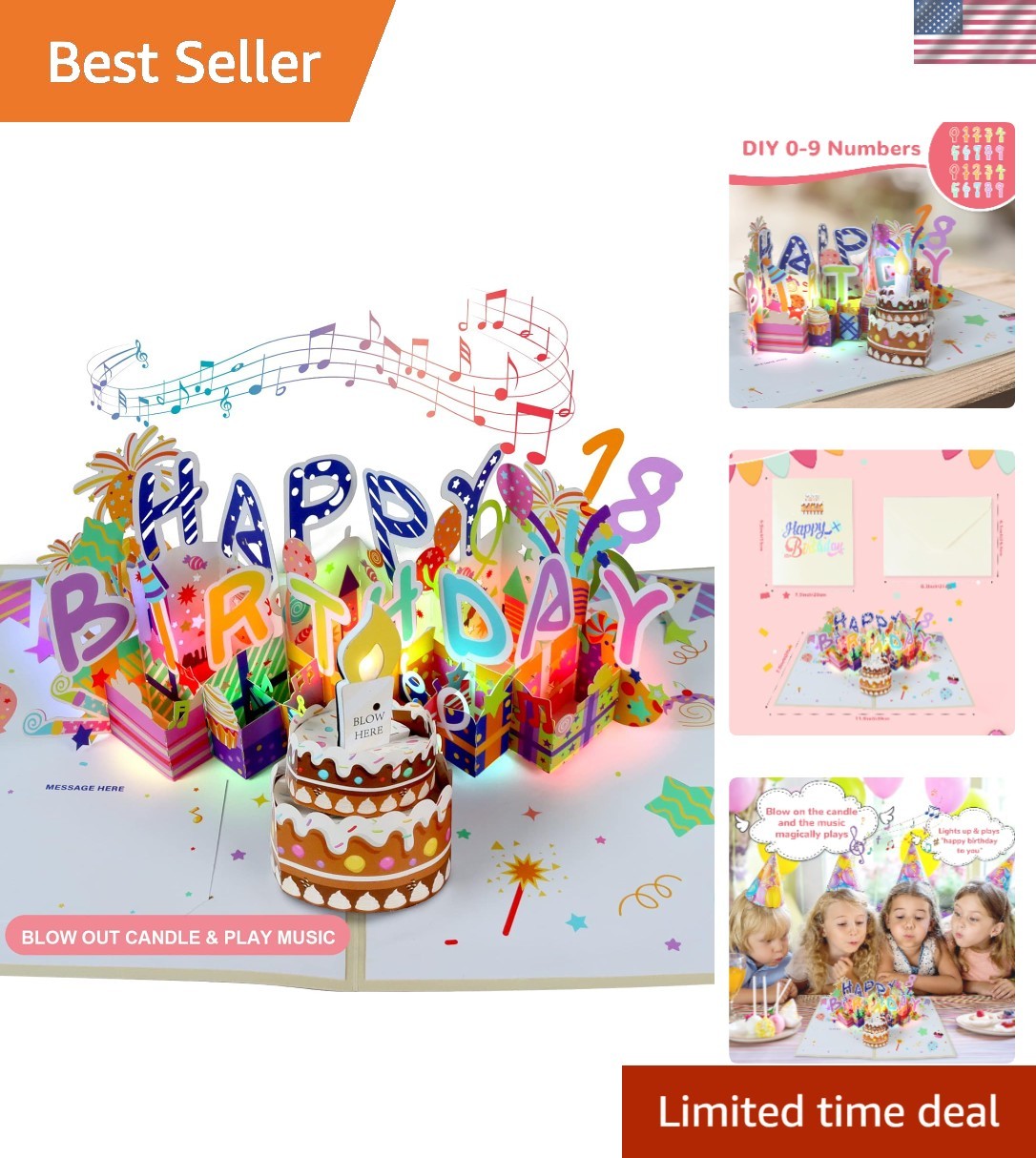 Interactive Musical Birthday Card: Blowable LED Candle & Customizable Numbers