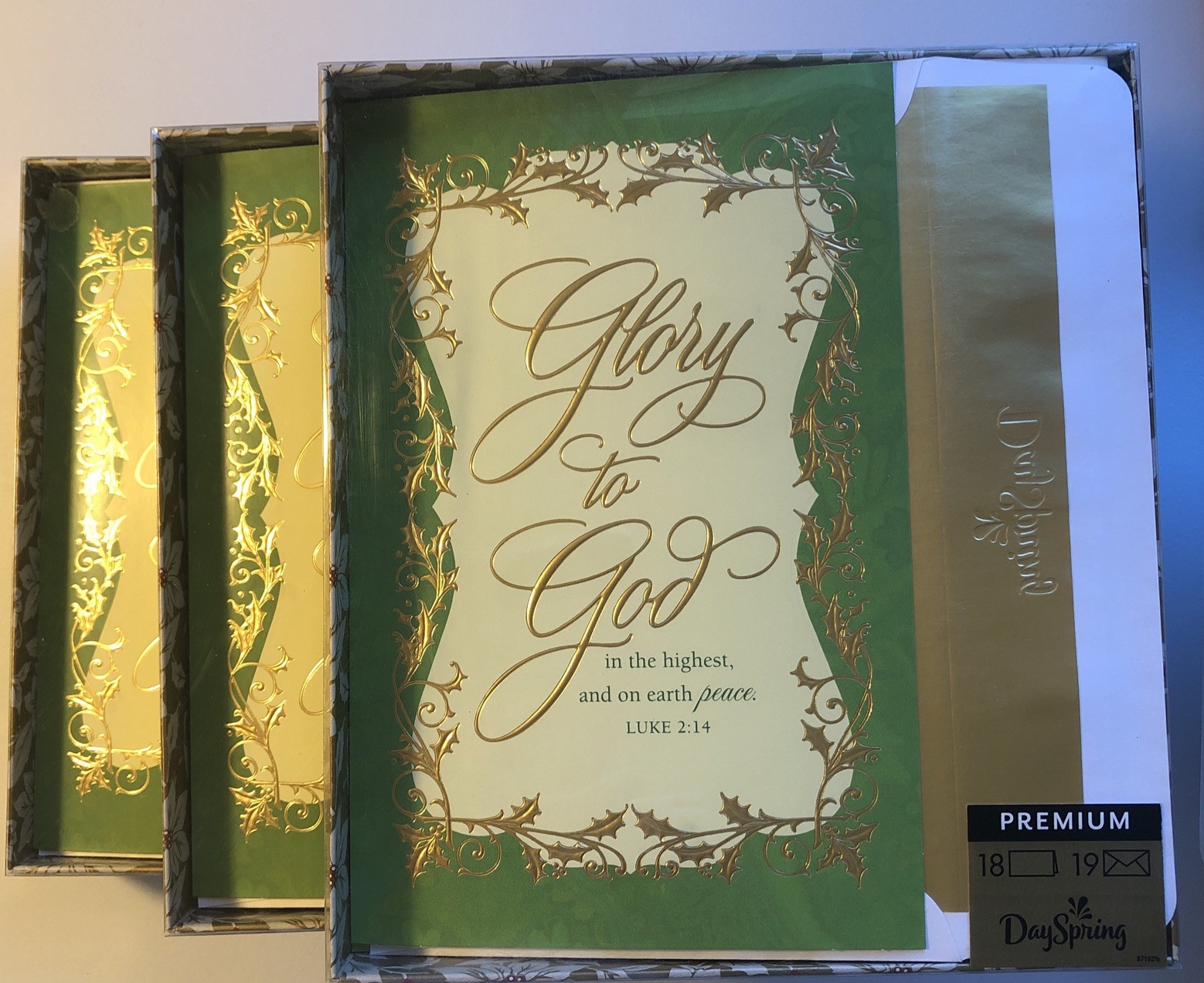 Lot of 3 boxes, NEW 18 DaySpring “Glory to God” CHRISTMAS CARDS Gold Foil