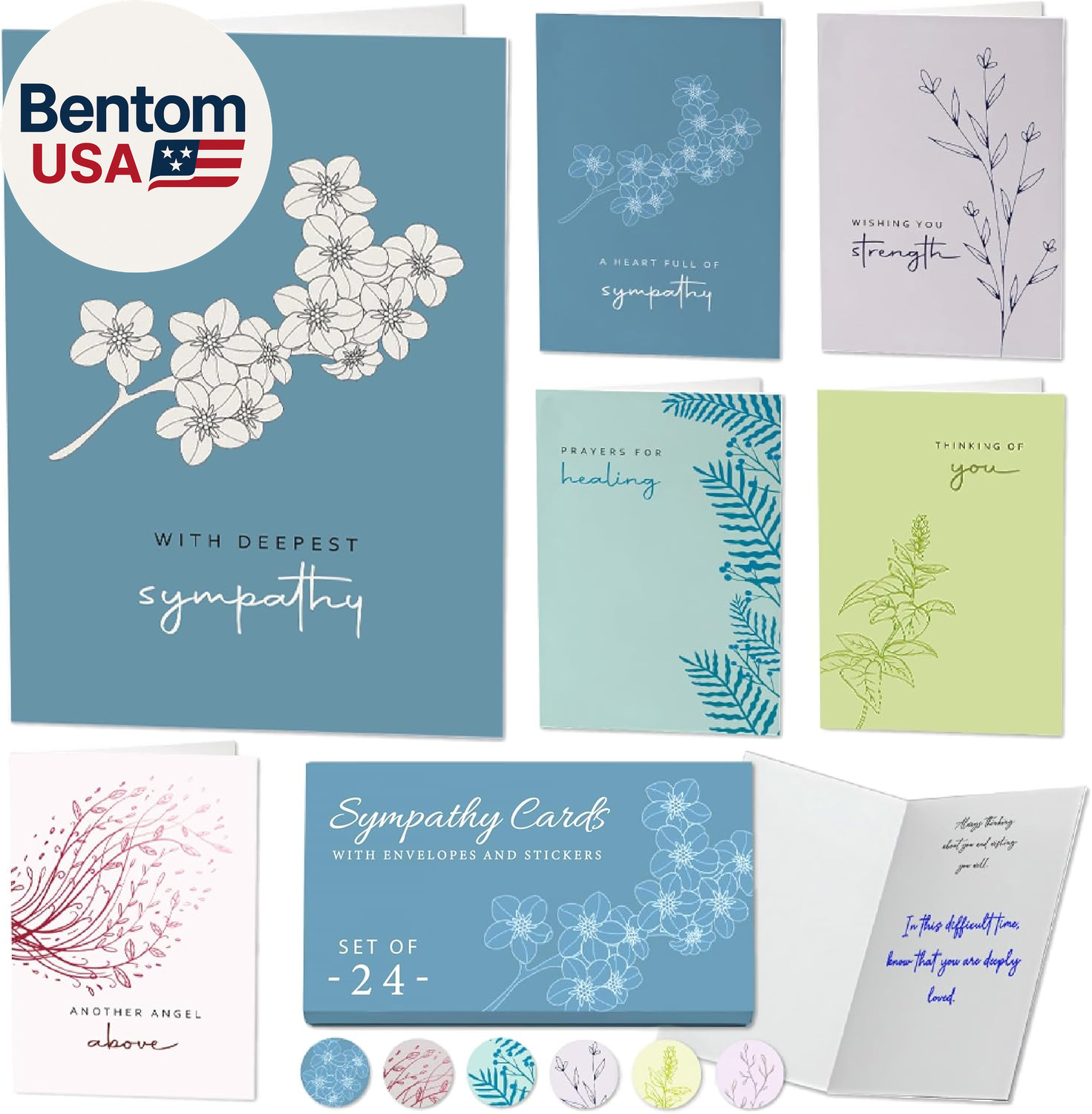 Box of Sympathy Cards with Envelopes, 24 Pack Condolence Card for Bereavement, L