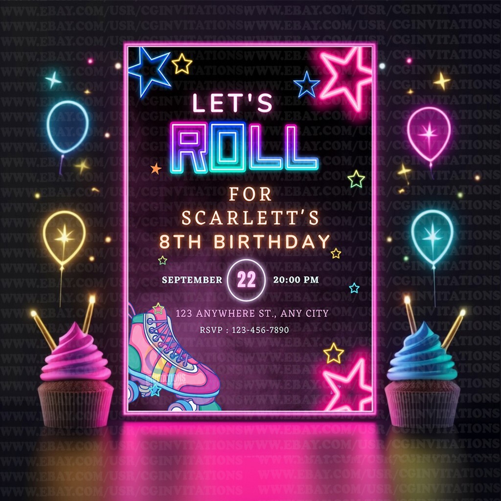 EDITABLE Let’s Roll Birthday Party Invite, Roller Skating Invitation Template